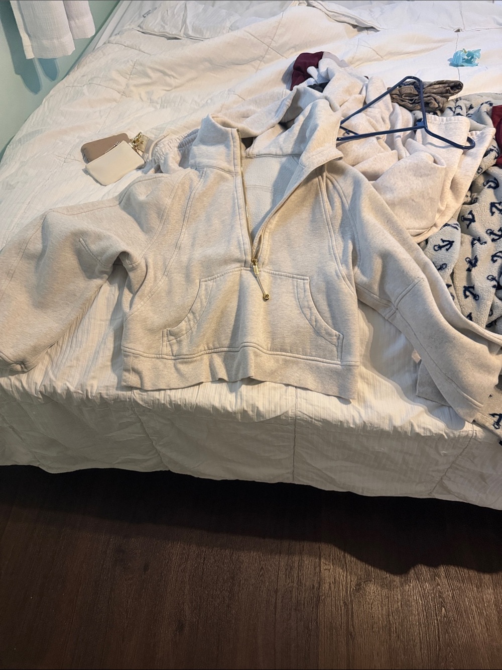 lululemon athletica Cream Cropped Half-Zip Puffer Hoodie